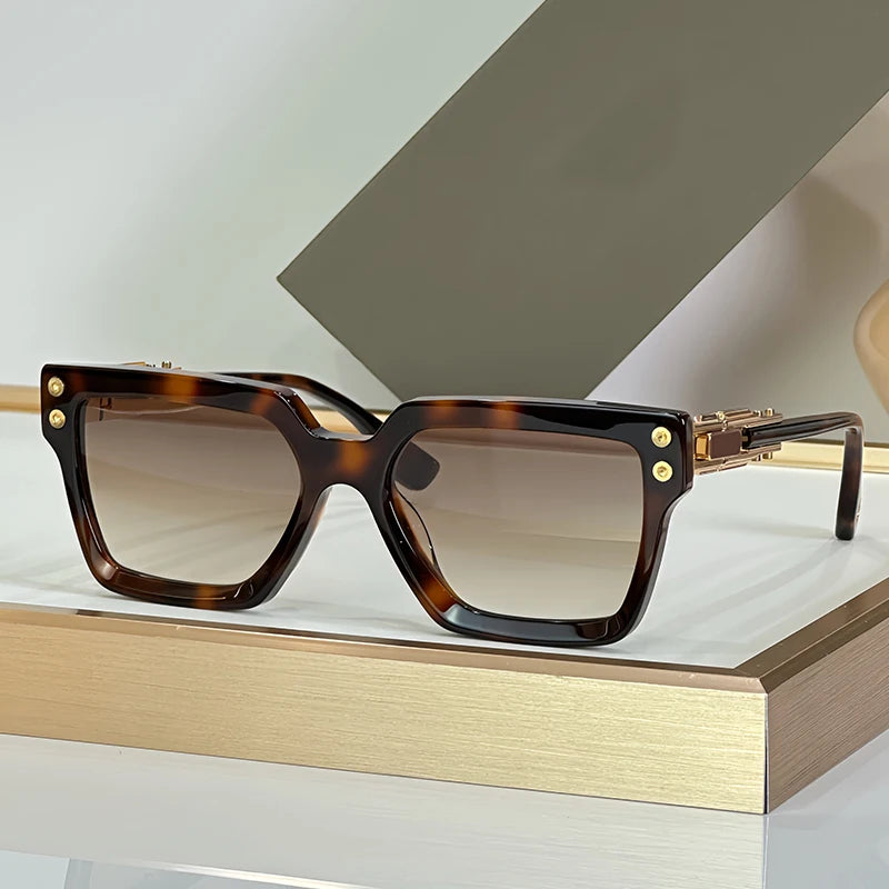 Acetate Square Sunglasses Handmade Alloy UV400 — Black | KIMLUD