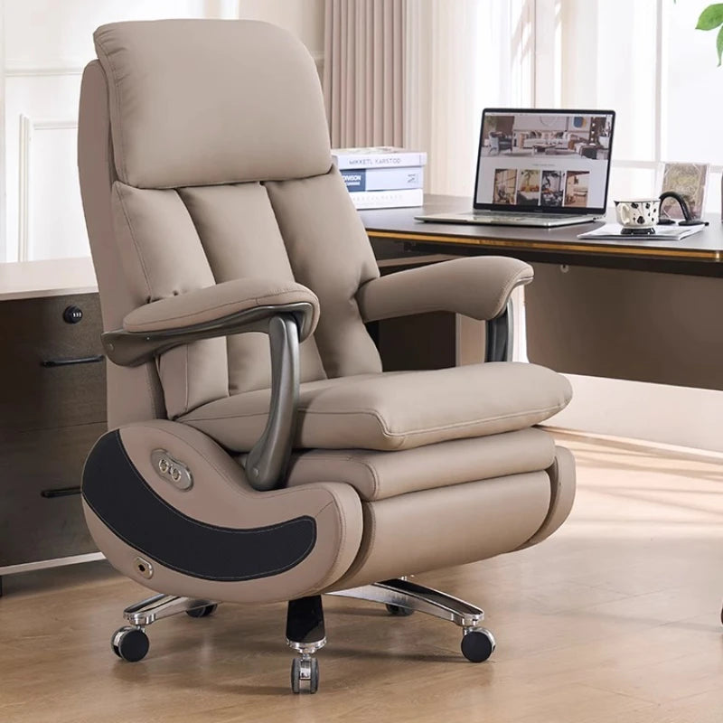 Leather Executive Swivel Chair Massage — Beige | KIMLUD