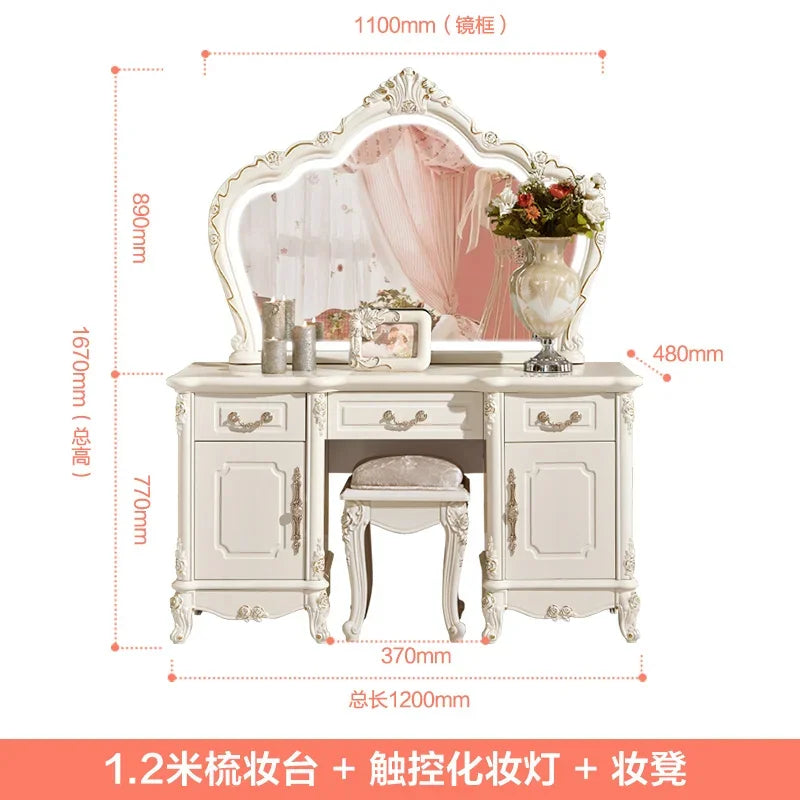 Wooden European Luxury Vanity Table With Arch Mirror — White | KIMLUD