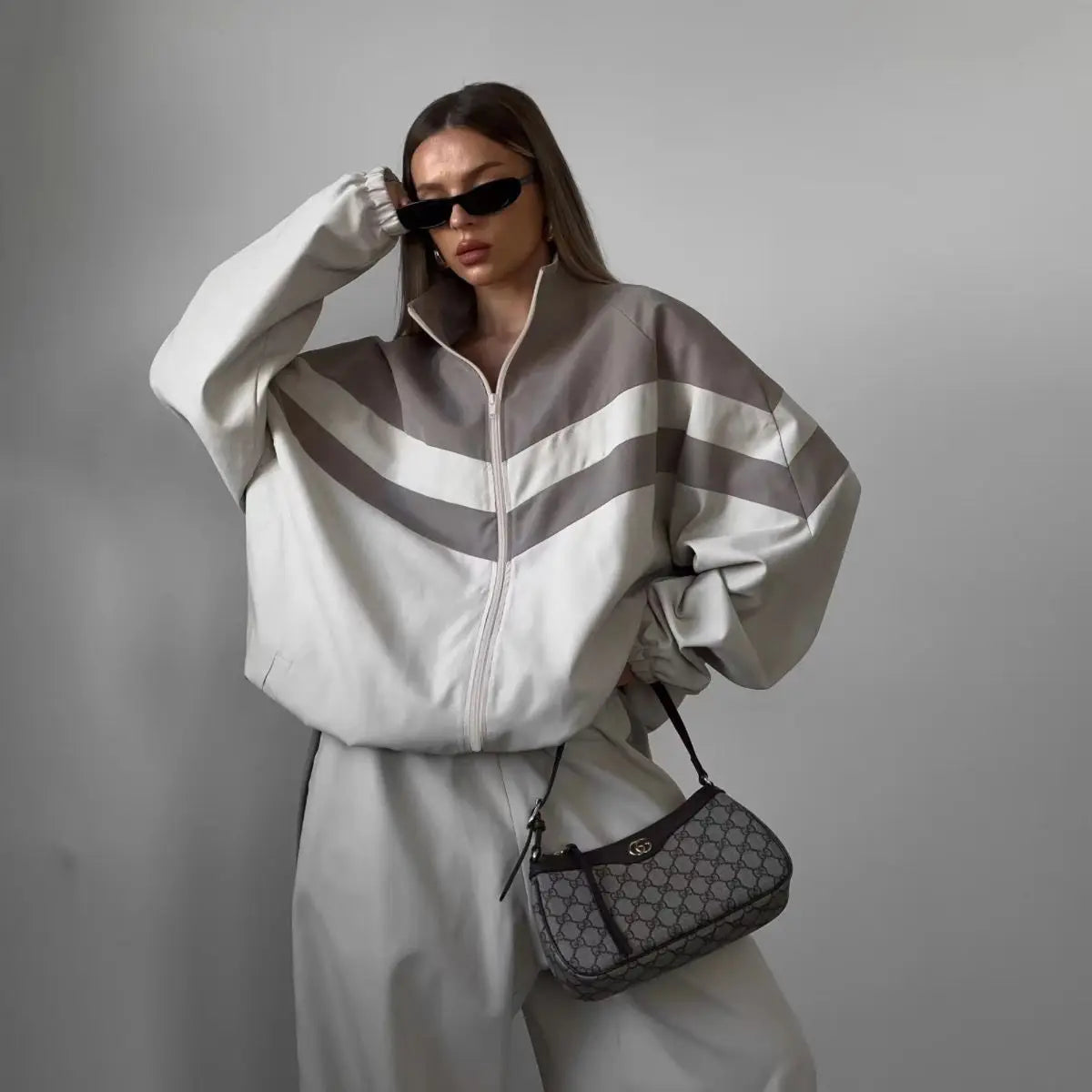 Patchwork Trench Set Two-Piece — Black And White | KIMLUD