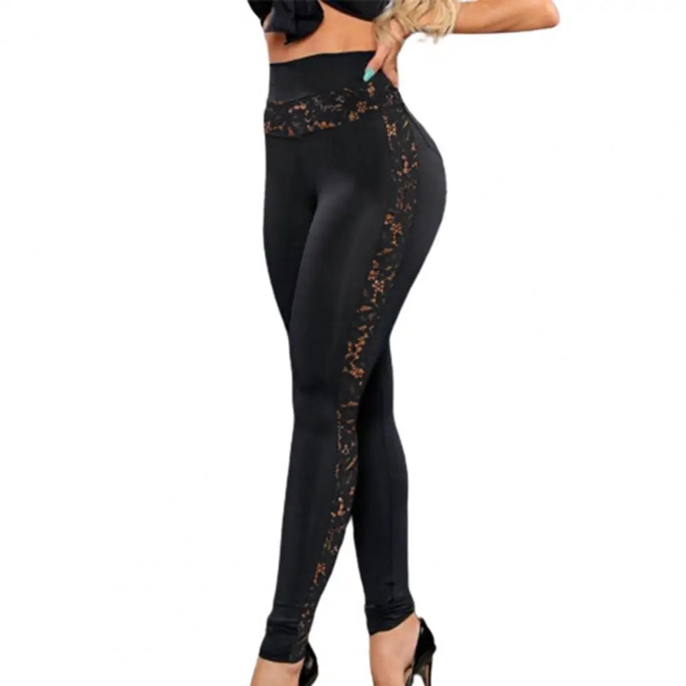 Women Yoga Pants Lace Patchwork Pure Color Sport Leggings Lift Hip Breathable Soft Workout Pants Female Clothes For Daily Wear