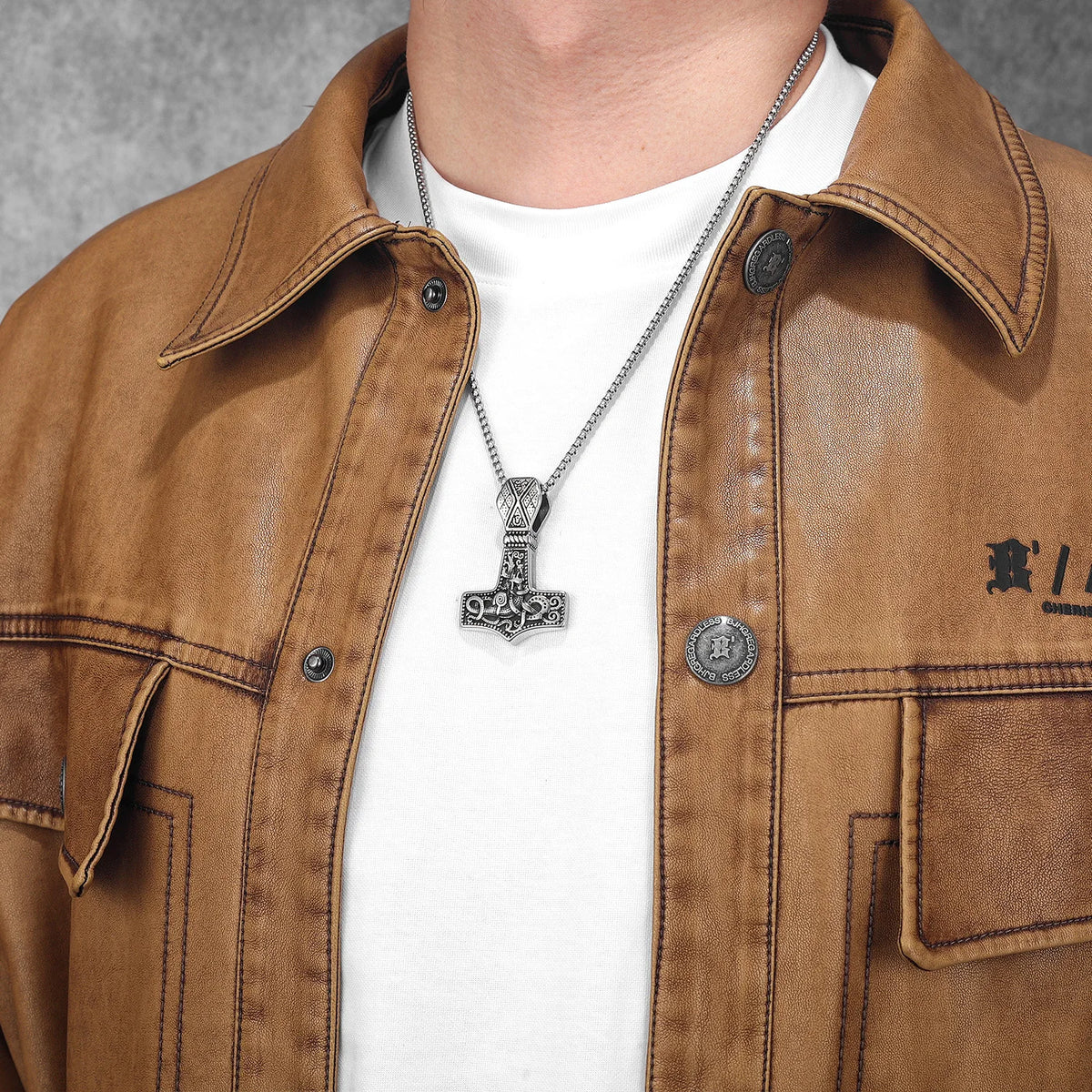 Viking Thor's Hammer Double Side Carving Men Necklaces With Pendant Stainless Steel Jewelry Male Women Punk Accessories Gifts