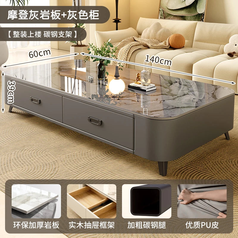 Rock-Slab Coffee Table With Wooden Frame — White | KIMLUD