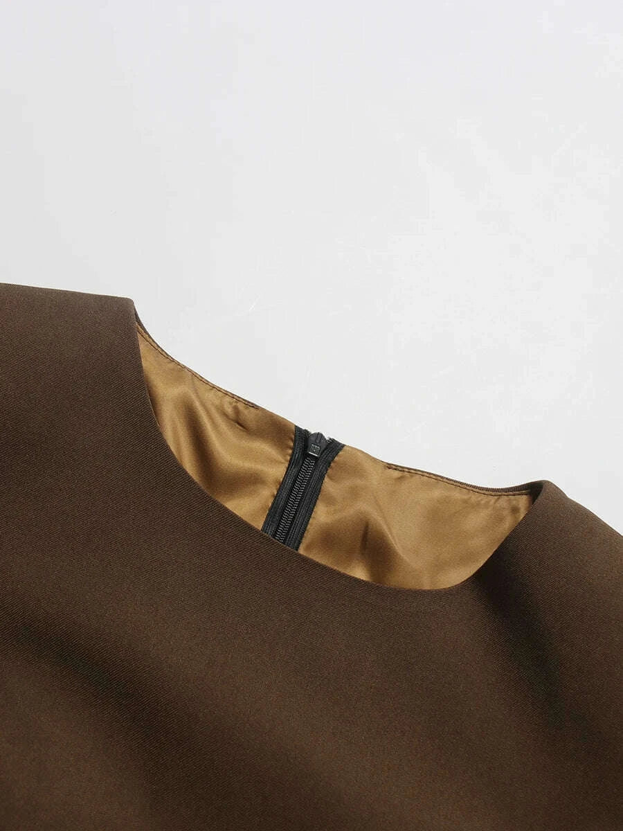 KIMLUD, TWOTWINSTYLE Solid Slimming Spliced Breasted Fashion Dresses for Women Round Neck Long Sleeves High Waist Dress Female Clothing, KIMLUD Womens Clothes