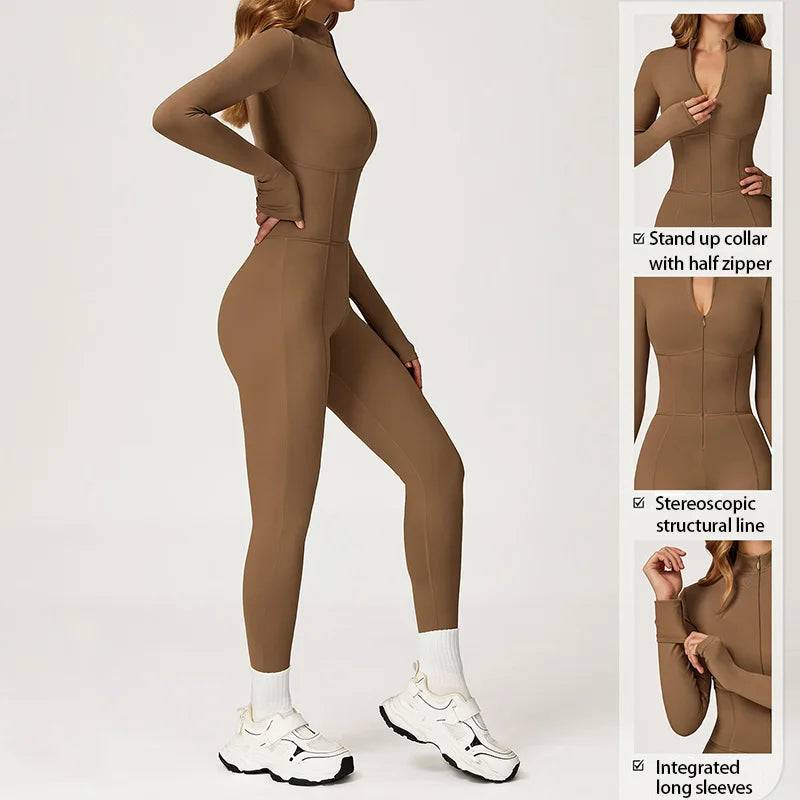 Jumpsuit – Zipper Long Sleeve – Nylon Elastane Broadcloth | KIMLUD