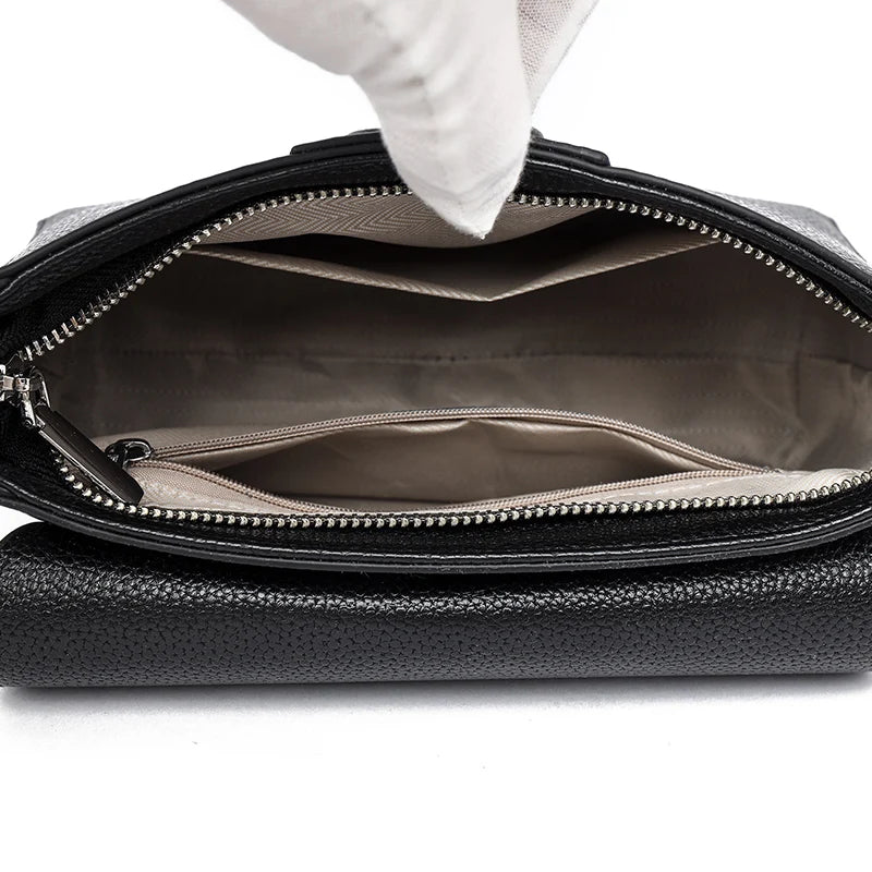 Genuine Cowhide Crossbody Bag Small Flap — Black | KIMLUD