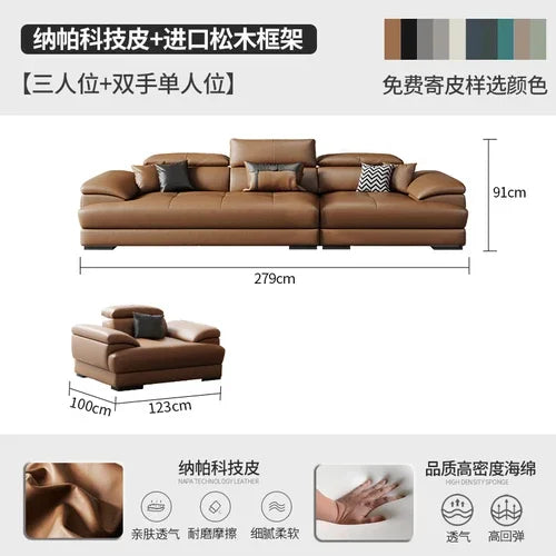 Genuine Leather Sectional Sofa Modular Corner — Camel Tan | KIMLUD