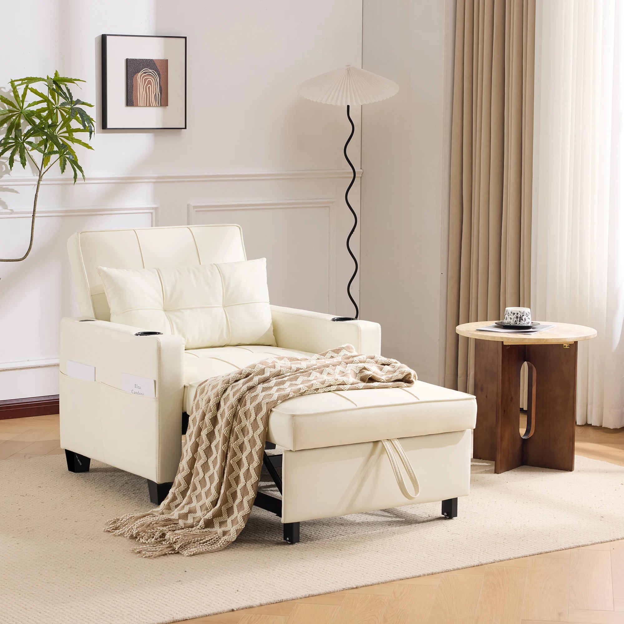 Modern Armchair With USB Cup Holder — White | KIMLUD