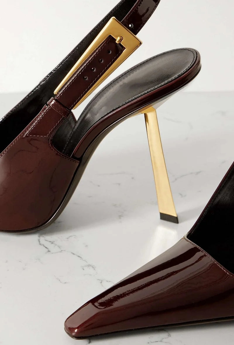 2024 New Summer French Pointed Patent Leather Fine Heel Overhead Sandals for Women Retro Skinny Heel Shoes