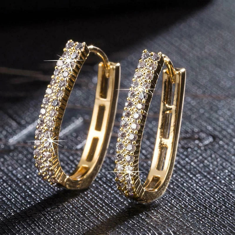 Paved CZ Hoop Earrings Full Pavé Set With Sparkling Multidimensional Crystals — Crystal | KIMLUD