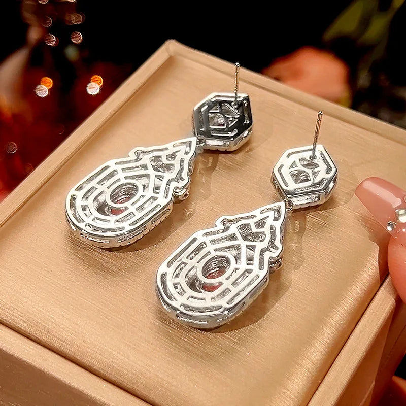 Drop Earrings Platinum Palace Style — True Red | KIMLUD