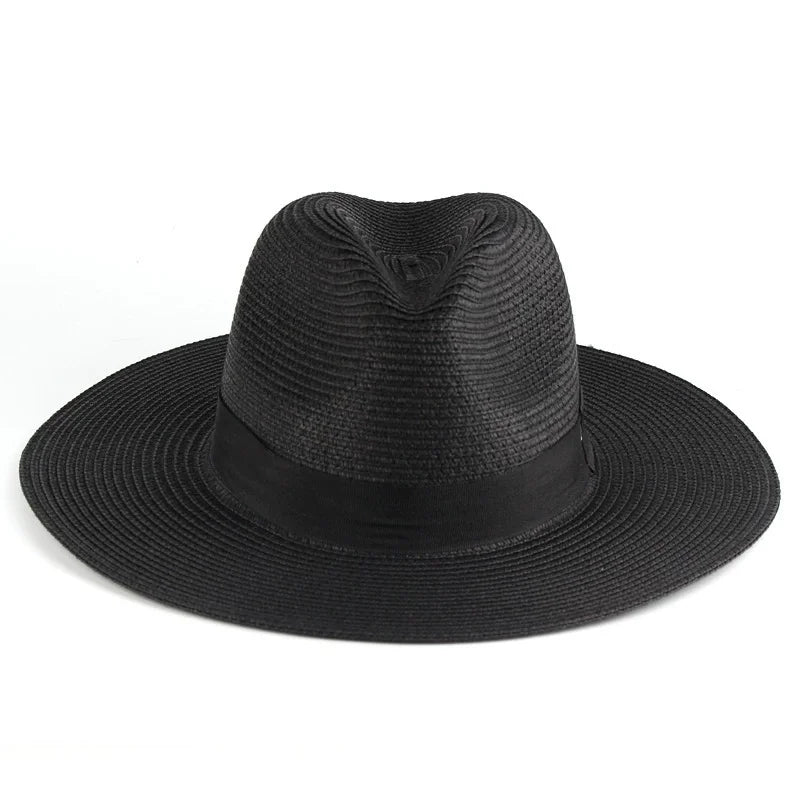 Fashion Men Straw Hat For Women Summer Trendy Beach Sun Hats Solid Color Fedoras Ribbon Casual Cowboy Jazz Cap Gangster Cap Male
