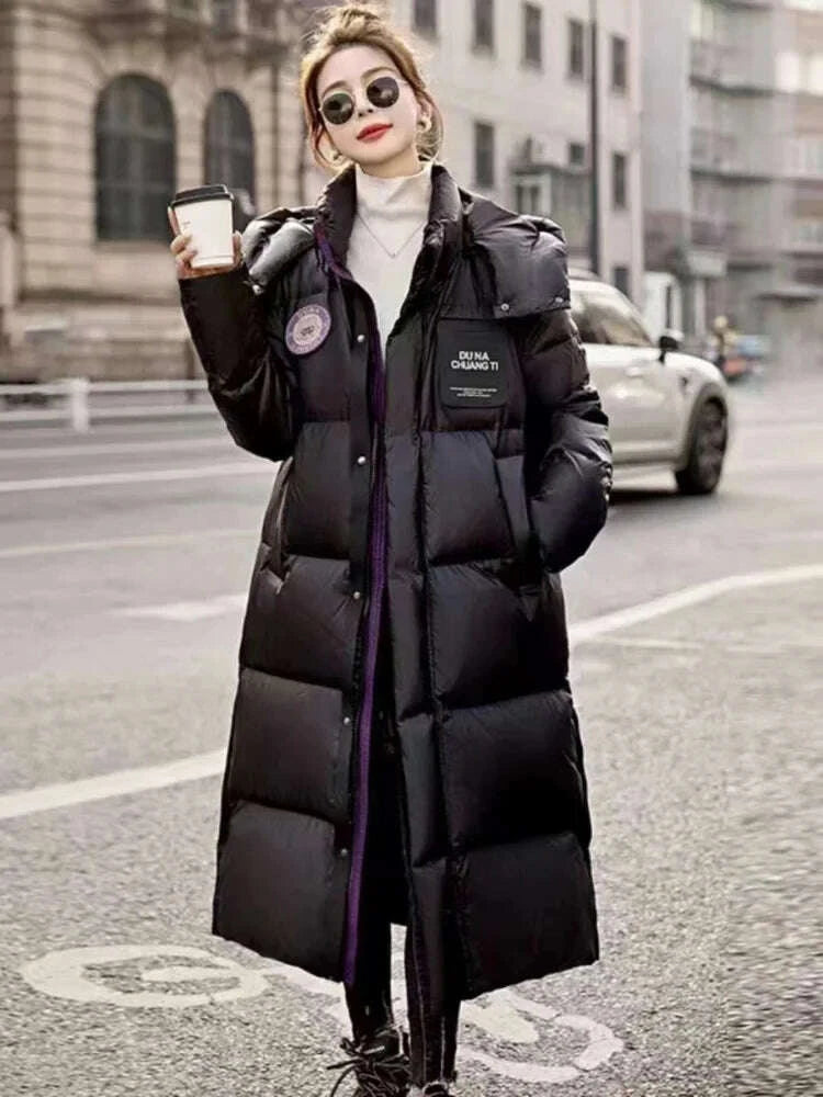 KIMLUD, New Arrivals Winter White White Duck Down Hooded Long Puffer Jacket Thickened Warm Solid Color Fashion Windproof Down Jacket, KIMLUD Womens Clothes