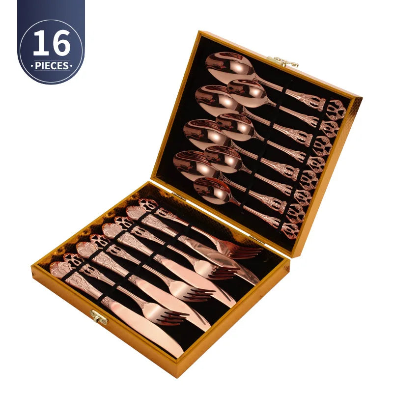 Gold-Plated Stainless Steel Cutlery Set Royal European Spoon Fork Collection — Golden | KIMLUD
