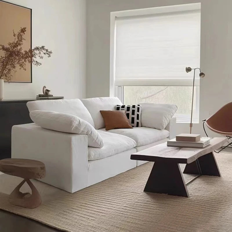 Velvet L-Shaped Sofa With Two-Three Seater Config — Ivory | KIMLUD