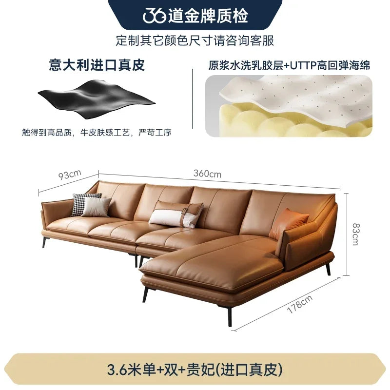 European Designer Leather Sofa Set Double Living Room Sofas With Foot Stool — Charcoal | KIMLUD