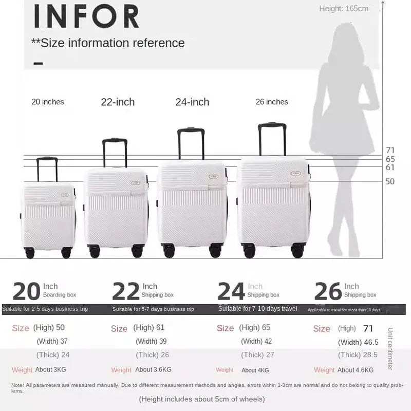 Luggage Front Opening Combination Box Charging Interface Multi-Function Trolley Box 20" Boarding Luggage Silent Universa Wheel