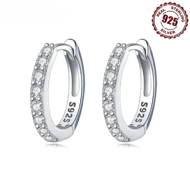Sterling Silver Earrings Shining Zircon Circle Hoops — Silver | KIMLUD