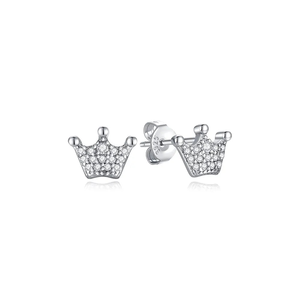 Sterling Silver Stud Hoop Earrings Crown Heart Bee — Rose Gold | KIMLUD