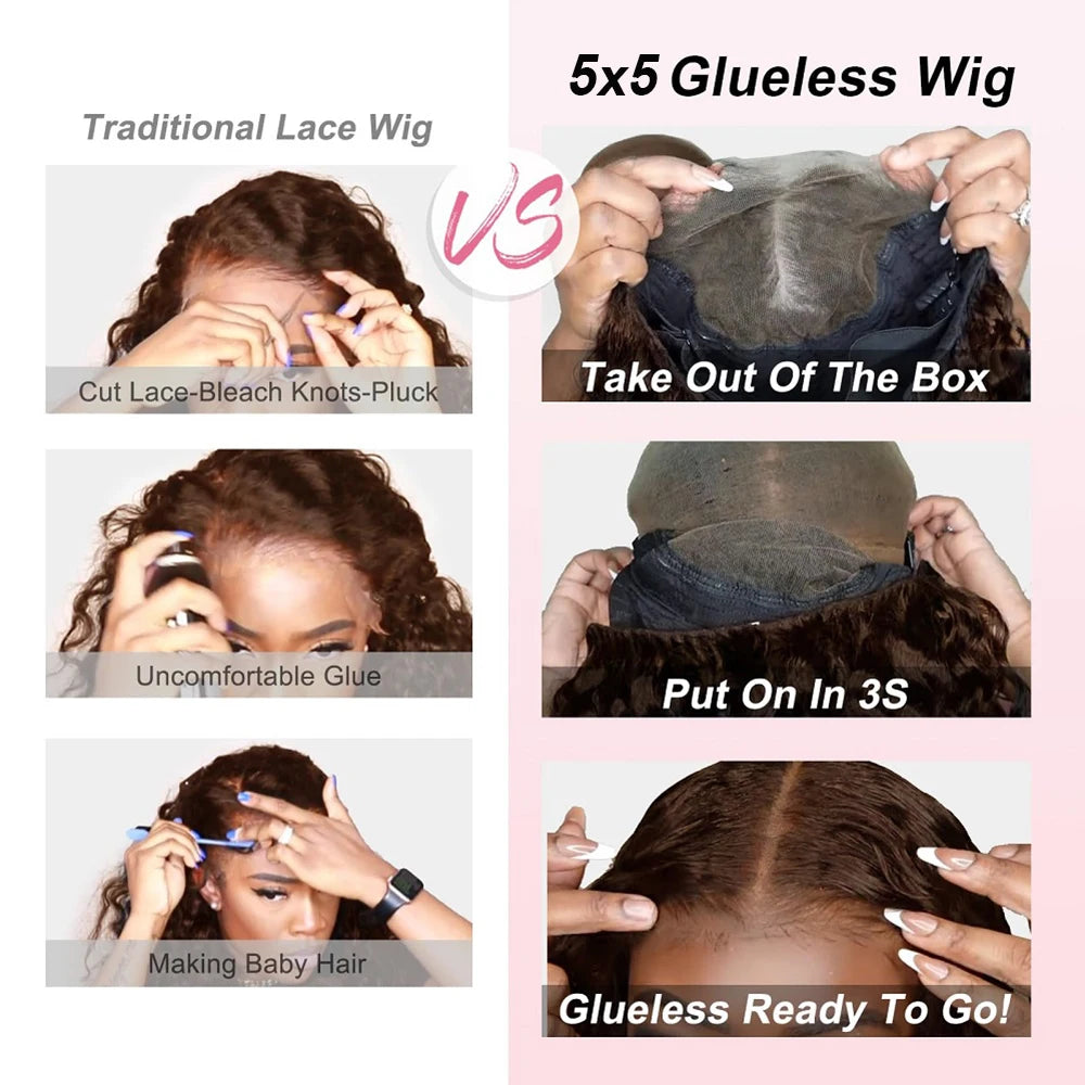 Lace Closure Wig – Glueless – Deep Wave – Chocolate Brown | KIMLUD