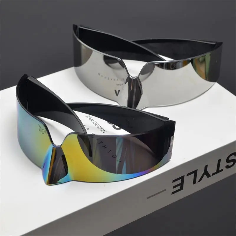 Cyberpunk Frameless Resin Sunglasses — Red | KIMLUD