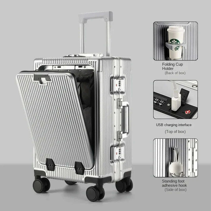 new-suitcase-front-opening-laptop-bag-aluminum-frame-luggage-with-usb-port-password-trolley-case-travel-suitcases-20-28-inchkimlud-womens-fashion-34613310