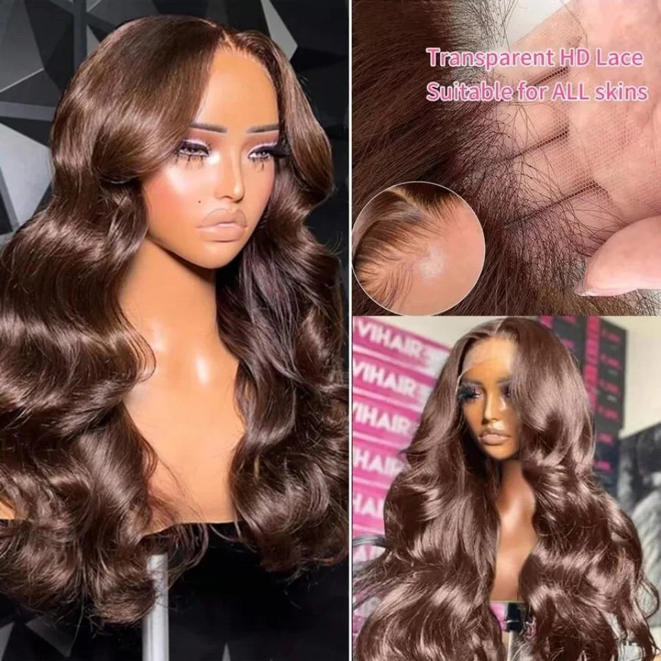 Lace Front Wig Body Wave Human Hair Chocolate Brown | KIMLUD