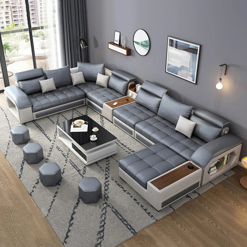 Modern Leather U-shaped Combination Sofa Bed 7-piece Furniture Living Room Fabric Velvet Sofa Home Manufacturer