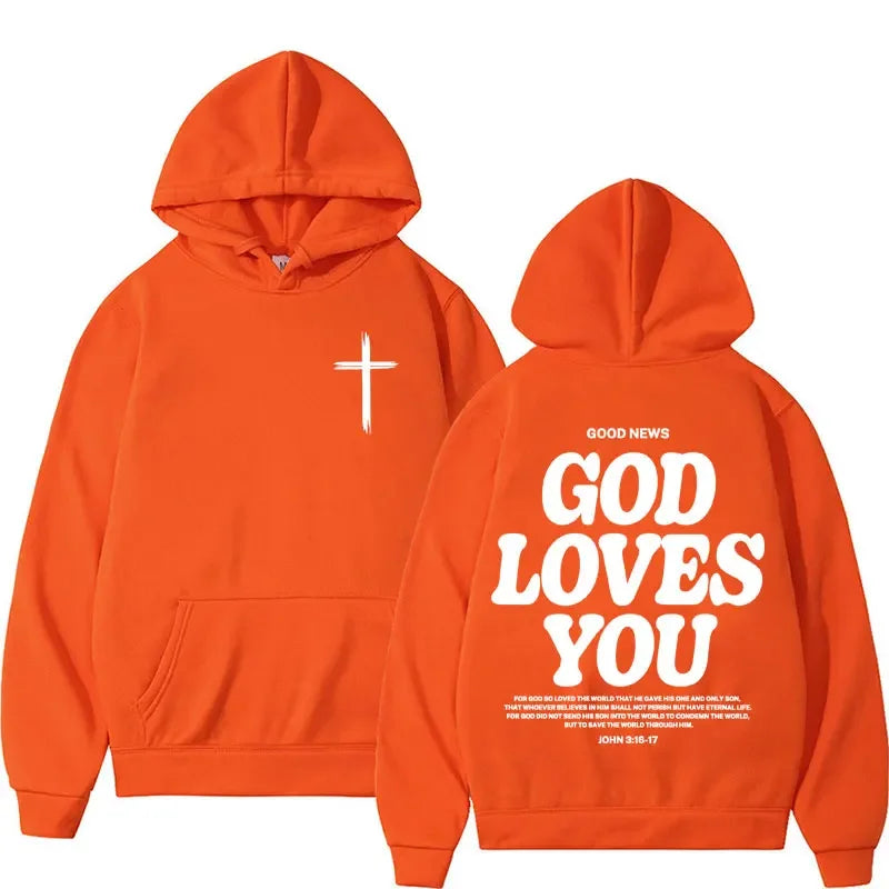 Hooded Sweatshirt – Bible Verse God Loves You – Vintage Streetwear | KIMLUD