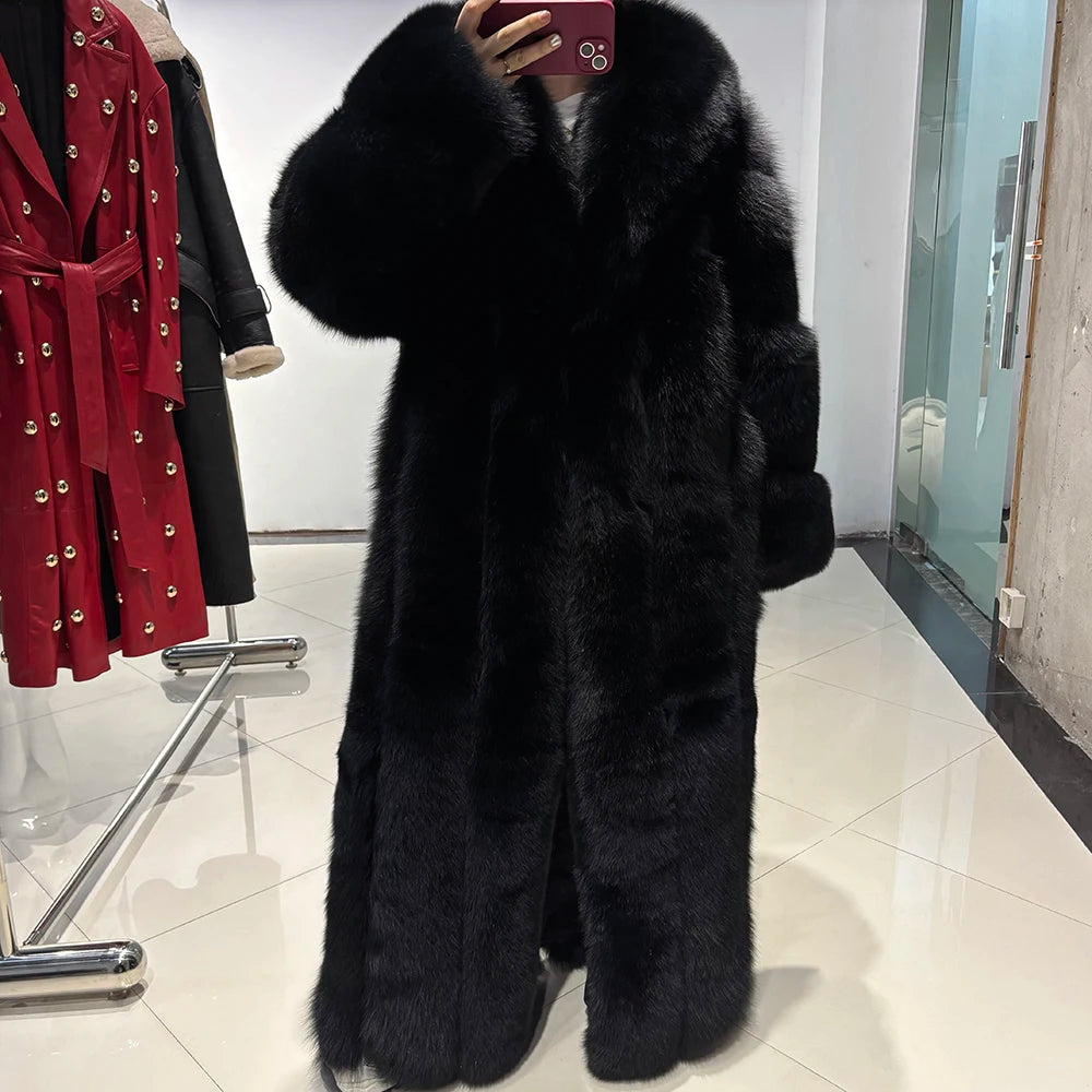 KIMLUD, YOLOAgain 2025 Winter Warm Long Luxury Real Fox Fur Jacket Coat Women 120cm length, KIMLUD Womens Clothes