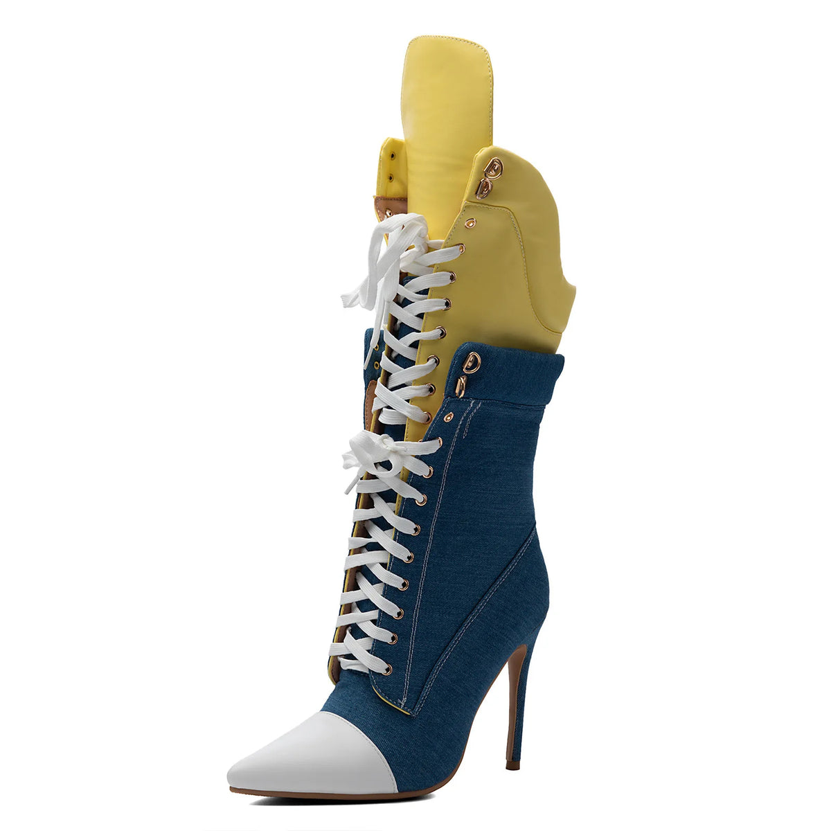 Ankle Boots – Color Block Denim – Stiletto Heel – Multicolor | KIMLUD