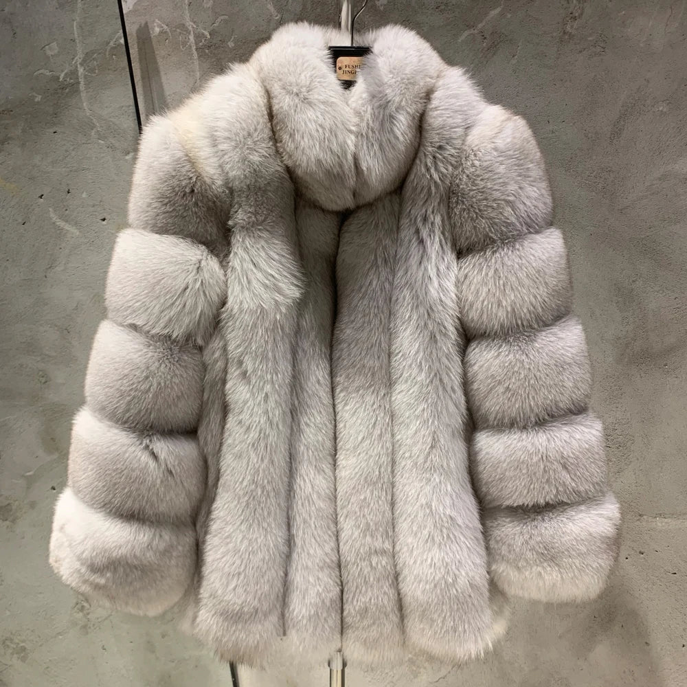 Long Fox Fur Coats Wholesale Winter Female Natural Fox Fur OutWear Full Pelt Real Fox Fur Jackets with Long Sleeve 909