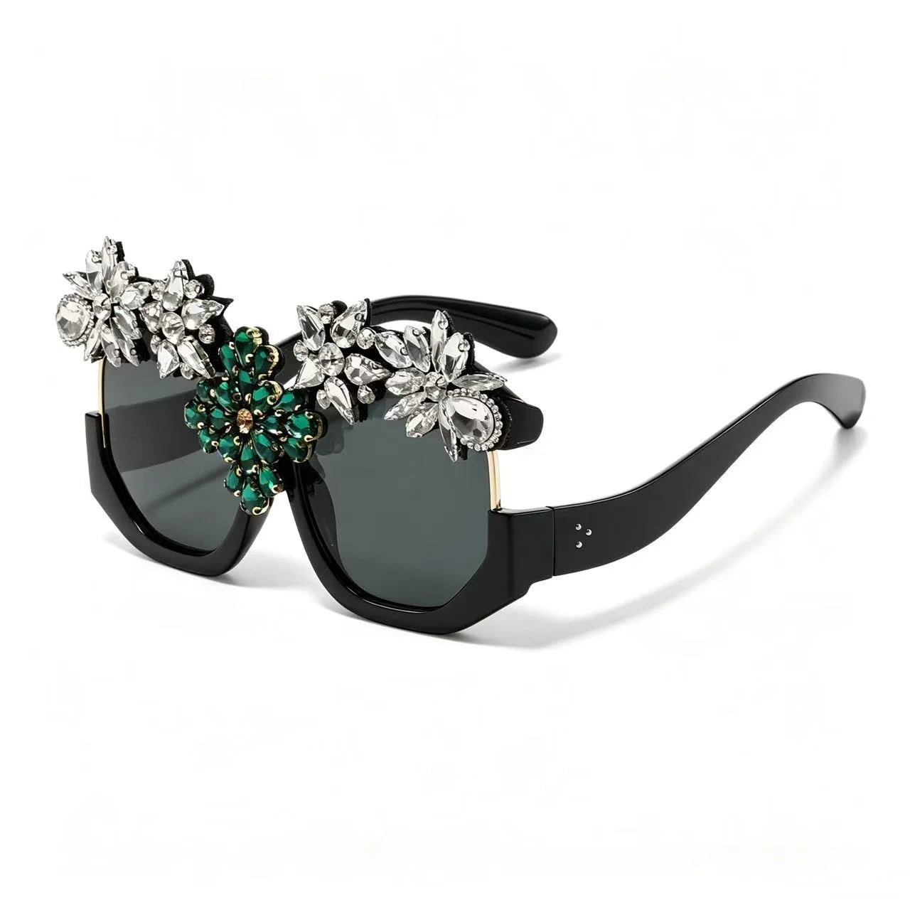 Oversized Floral Rhinestone Sunglasses Women Exaggerated Luxury Statement Eyewear for Retro Party Fashion Show V400