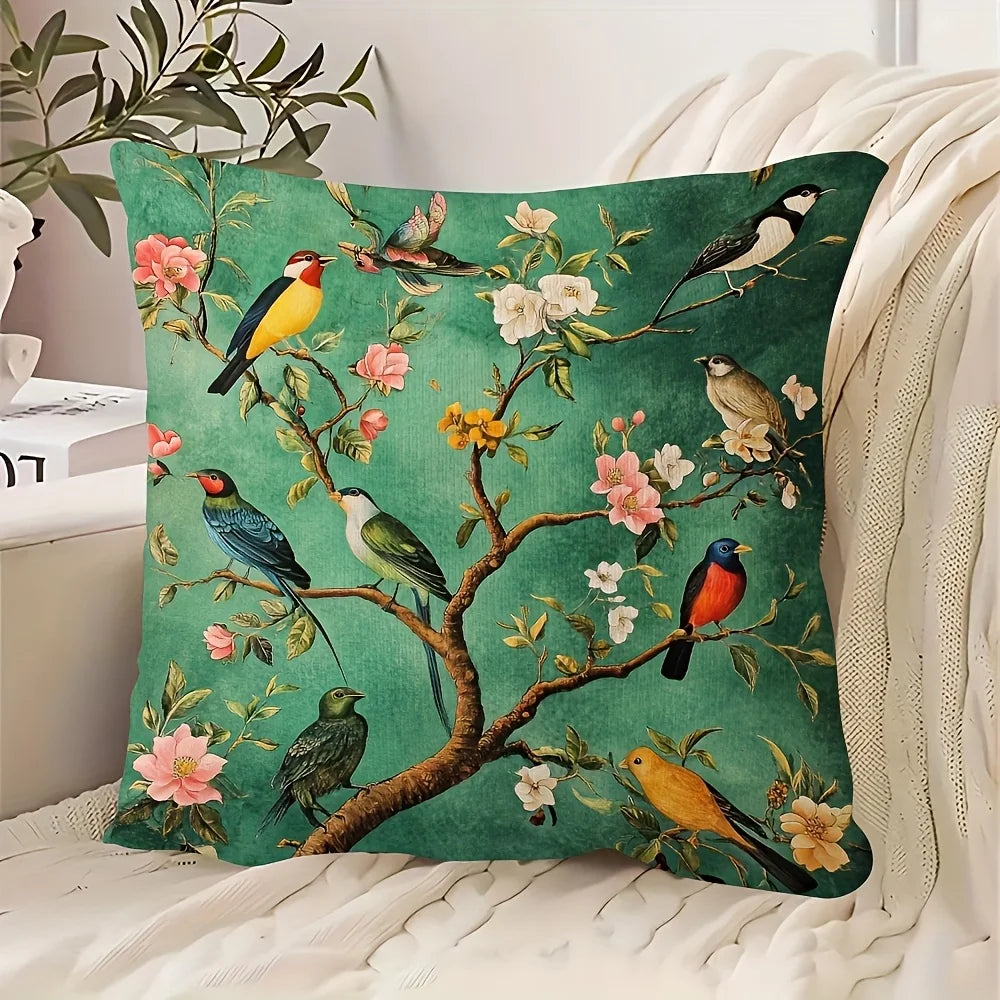 Exotic Bird Style Pillow Cover | 18X18 Inches | Hand Washable | Decorative Pillows for Sofa, Living Room, Bedroom, And Office
