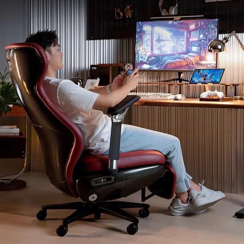 Leather Solid Ergonomic Gaming Chair — Black | KIMLUD