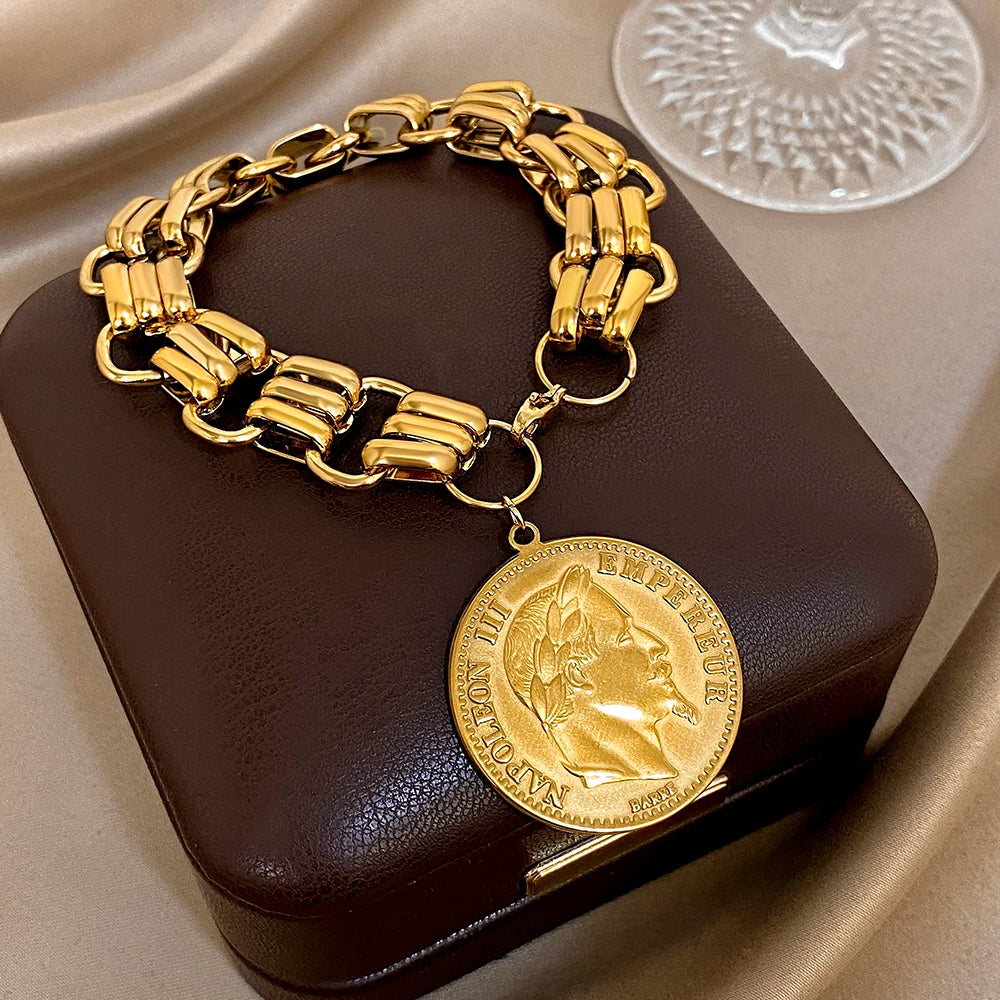 Gold Stainless Steel Punk Bracelet — Gold | KIMLUD