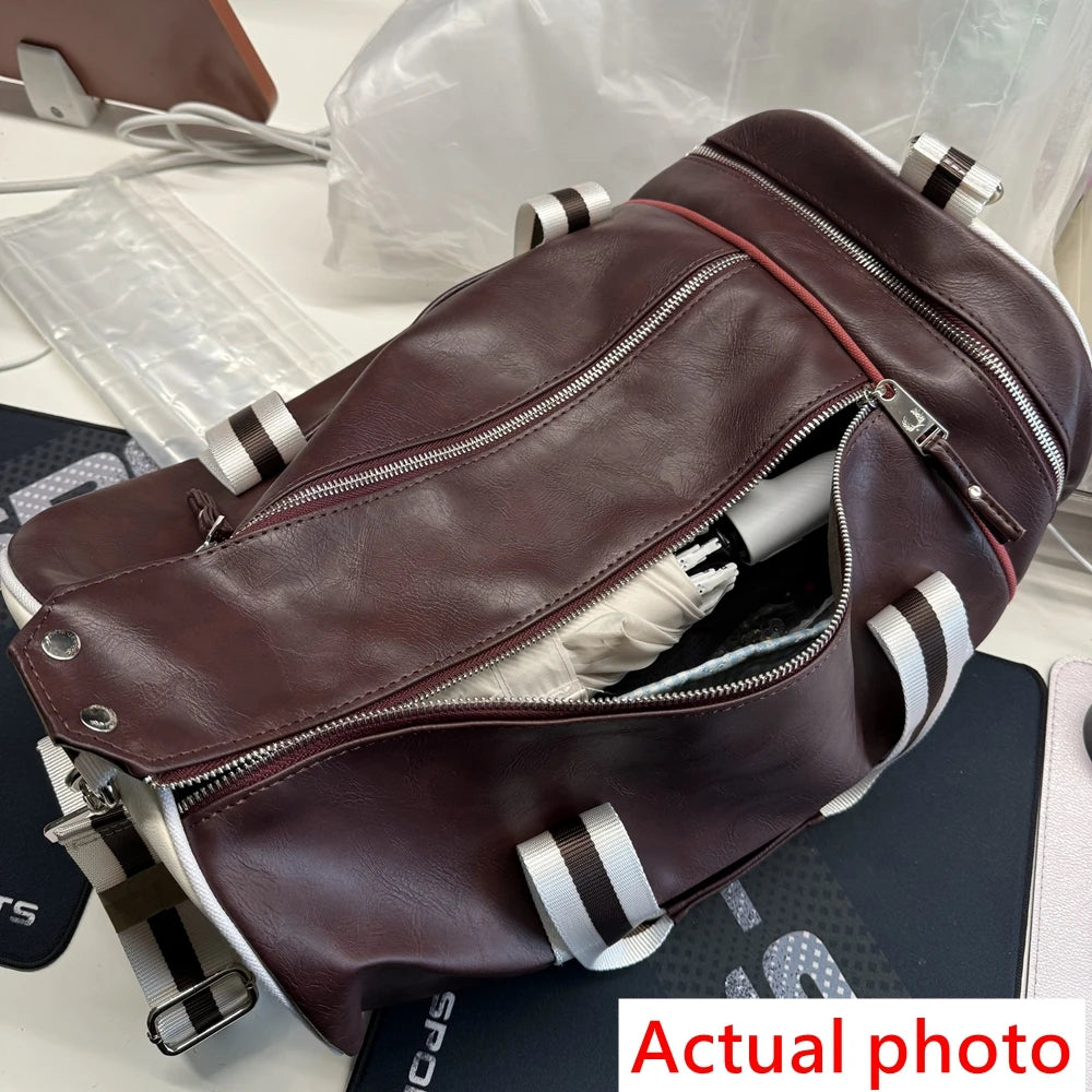 Gym Bag Men and Women Shoulder Bag Messenger Portable Training Basketball Bag Cylinder Travel Bags Sports Leather Handbag Tennis