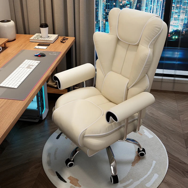 Ergonomic Kneeling Office Chair Cortex Upholstery With Contoured Backrest And Five-Star Mobility — Cream Ivory | KIMLUD