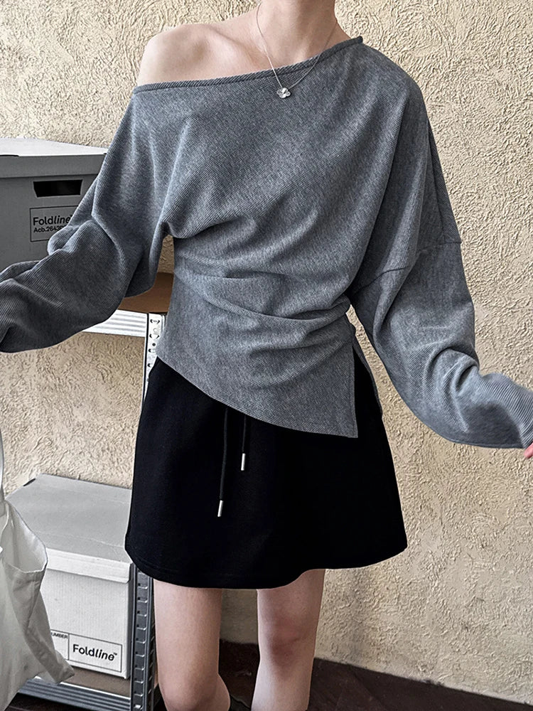 Sweatshirt – Irregular Pleated – Jersey – Black | KIMLUD