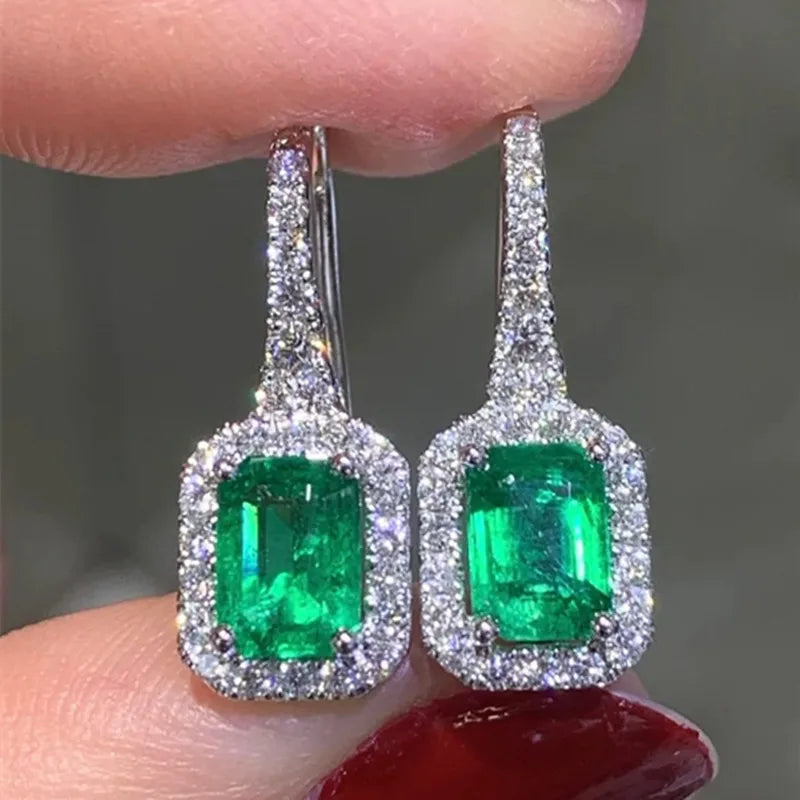 Cubic Zirconia Drop Earrings Water-Drop Inlaid — Emerald | KIMLUD