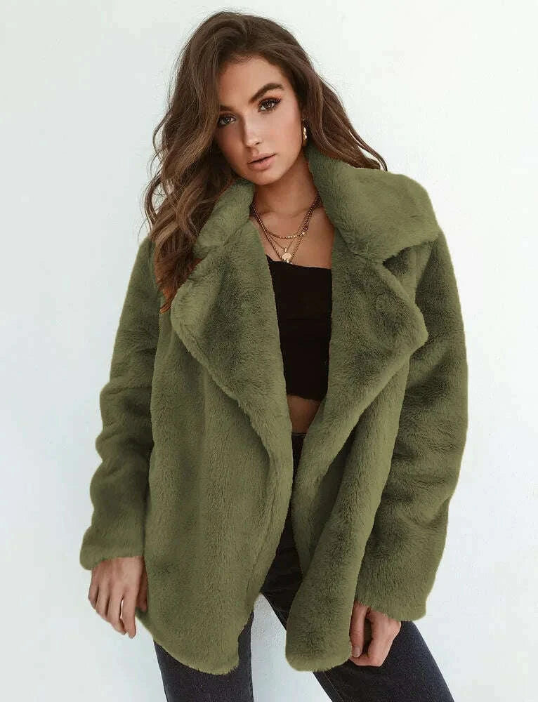 KIMLUD, Fashionable autumn and winter WISH jacket sexy plush lapel slim jacket, KIMLUD Womens Clothes