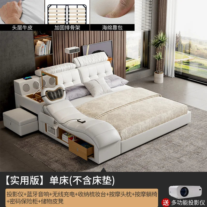 multifunctional king size Double bed bases bed frame storage twin letto matrimoniale Massage chair projector bedroom furniture