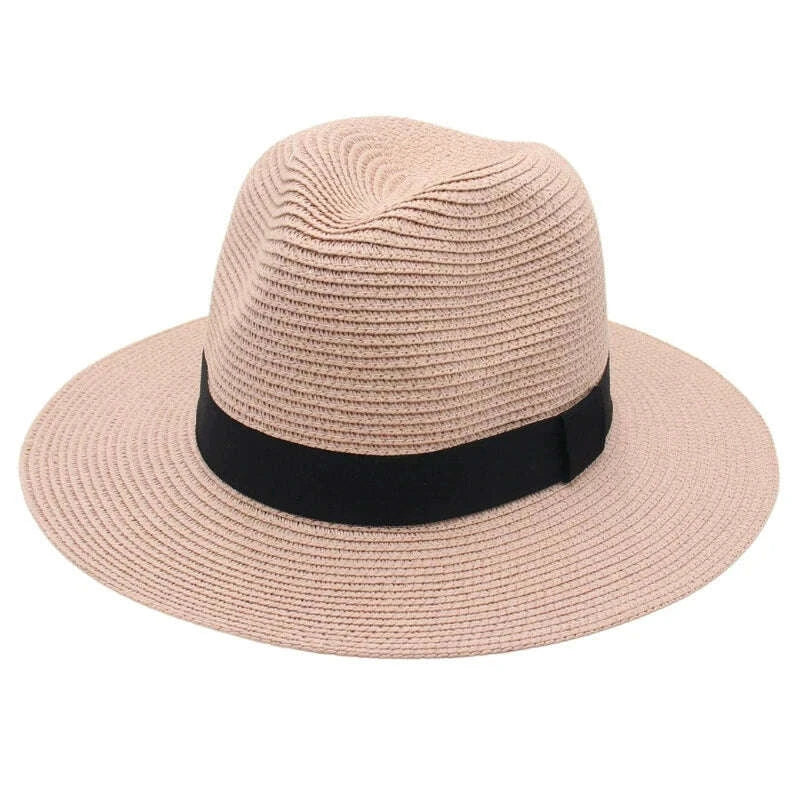 KIMLUD, Spring and Summer Hot Selling Panama Straw Hat Square Black Ribbon Korean Style Hat for Men and Women Jazz Hat Panamahat, KIMLUD Womens Clothes