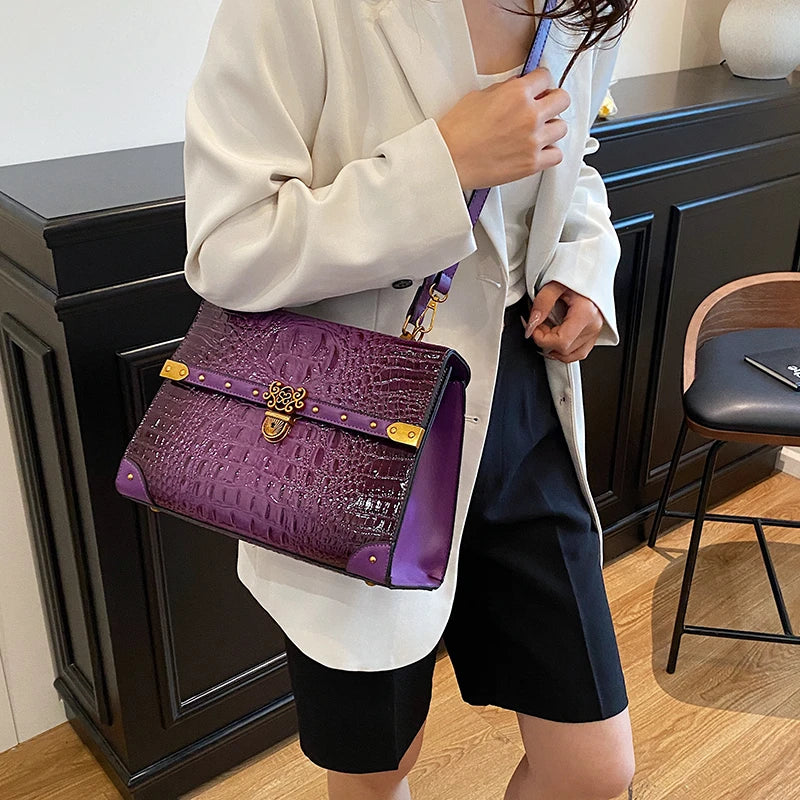 PU Leather Small Square Crossbody Bag — Purple | KIMLUD