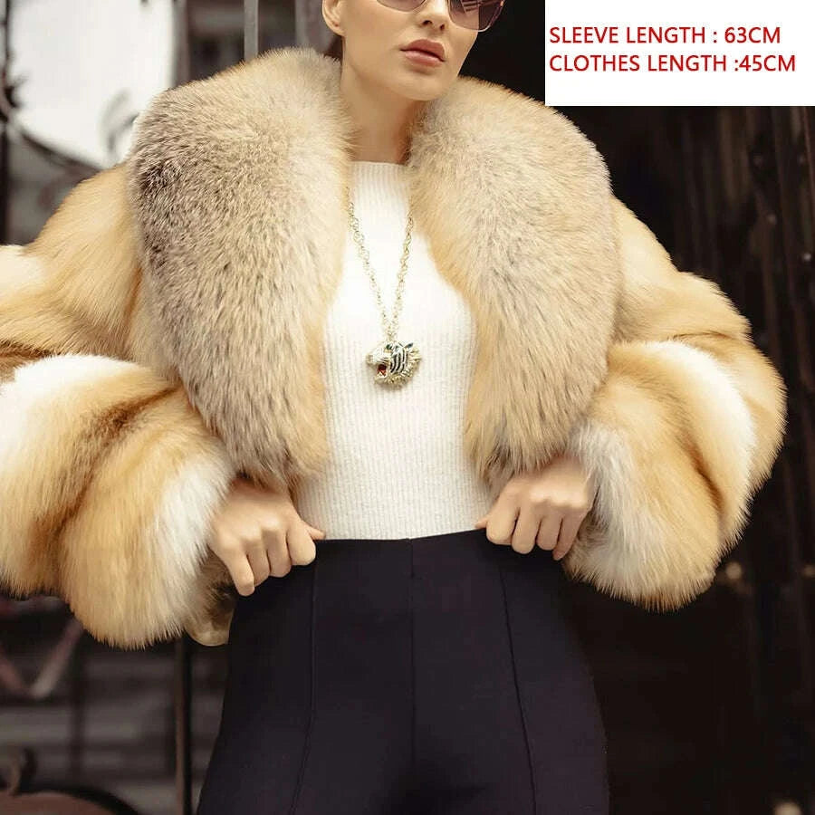 KIMLUD, Real Golden lsland Fox Fur Coat With Lapel Natural Golden lsland Fox Fur Coat Real Fur Coat Best Selling Furry Jacket Women, KIMLUD Womens Clothes
