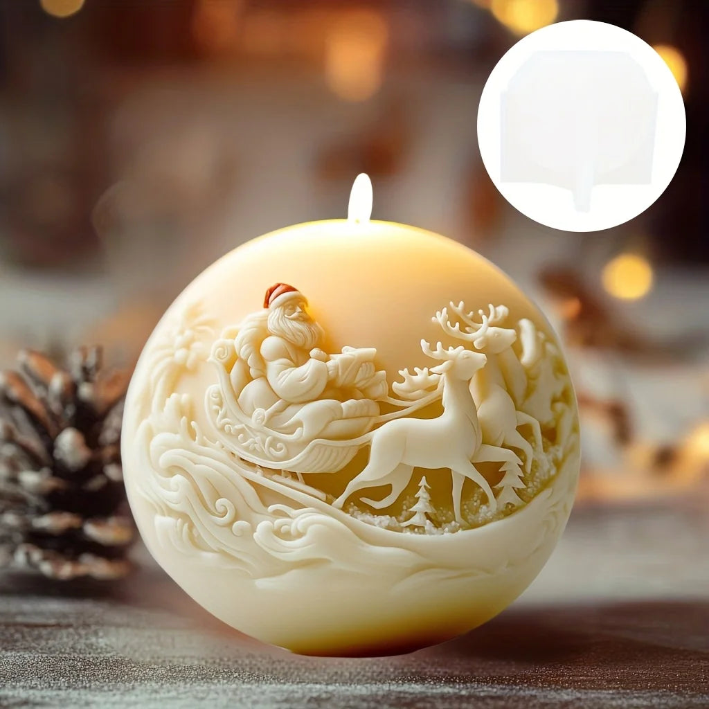 KIMLUD, Santa Claus Sleigh Spherical Candle Silicone Mold Santa Claus Elk Scented Candle Mould Santa Claus Sleigh Resin Plaster Molds, KIMLUD Womens Clothes