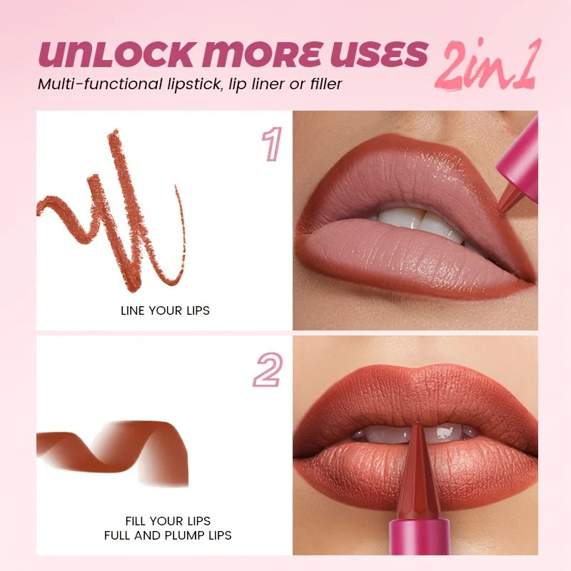 Matte Velvet Lip Liner & Lipstick - Dual-Use Precision Lip Contour Pencil for Smooth, Long-Lasting Color,Lip Liner Pencil, lip