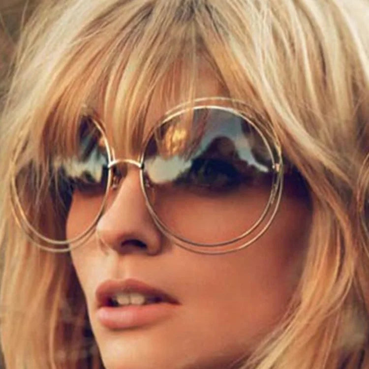 Vintage Sunglasses Round Oversized Mirror Lens — Silver | KIMLUD