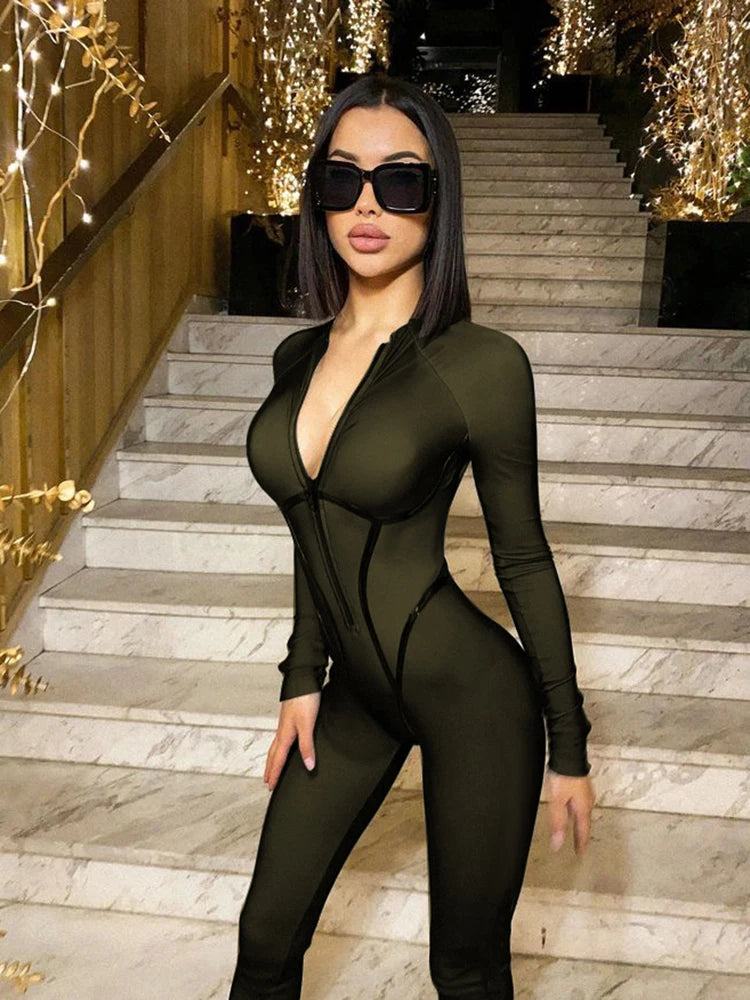 Jumpsuit – Zipper Bandage Silhouette – Long Sleeve | KIMLUD