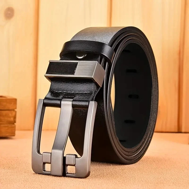 Matte PU Leather Belt Refined Grain Buckle Metal Hardware 3.8cm Width — Black | KIMLUD